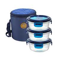 IVEO Borosilicate Glass Container Tiffin, Dine Fresh | 400 ml, Round, 3 Pc