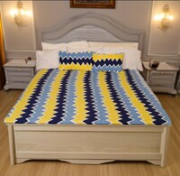 Cotton Rich Double Fitted Bedsheet with 2 Pillow Covers (Yellow Stripes) 