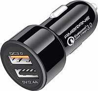 Ambrane 30W Fast Car Charger with Dual Output, Qualcomm Quick Charge 3.0 Compatible with All Cars for iPhone, All Smartphones, Tablets & More, Multi-Layers Protection (ACC11QC, Black)