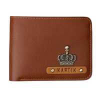 The Junket Men's Personalized Wallet | Customized Slim Stylish Leather Name Wallet with Charm | Unique Secret Santa Gift for Men Boy Love Husband Clients Employees (Tan)