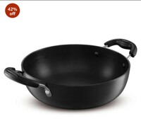 KENT Hard Anodised Kadhai 2L, 22 CM | Non Reactive, Non Toxic, & Non staining Food Grade Surface | 4.06 mm Thick Base for Uniform Heating | Cool Touch bakelite Handle | Induction Friendly, Black 