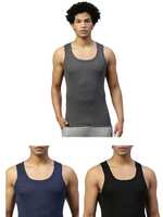 DIXCY SCOTT MAXIMUS Men's Solid Round Neck 100% Cotton Vest | Body-Hugging Fabric | Smart Wash Technology | Advanced Moisture Vest Innerwear |(Pack of 3) Color and Print May Vary