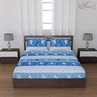 Status Contract Cotton Rich Double Bedsheet with 2 Pillow Covers for Bed Room, Home, Hotel-120 GSM (Blue Stripes) 