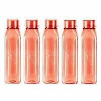 MILTON Prime 1000 Pet Water Bottle, Set of 5, 1 Litre Each, Red, Reusable Plastic Fridge Bottle Set, BPA Free and Leak Proof Waterbottles for School, Travel, Work
