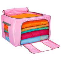 Amazon Brand - Solimo Storage Box | Steel Frame Storage Box | Clothes Storage Box | Storage Box for Clothes | Blankets | Plain Design Living Box | Wardrobe Organizer | 66 Litre (Pink)