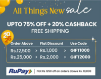 All things New sale: Upto 75% off + 20% Cashback + Flat 1250 off using Rupay cards