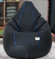 Classic XXL Bean Bag with Beans in Black Colour with Royal Blue Piping