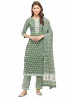 MIRCHI FASHION Women's Straight Fit Cotton Kurta Trouser with Dupatta Set