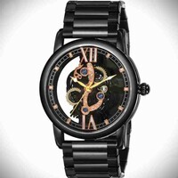 Skylish Skeleton Dial Transparent Shining Glass Stainless Steel Analog Watch for Men