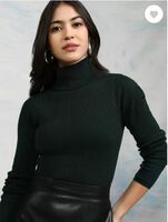 Tokyo Talkies  Women Solid Turtle Neck Blue Sweater