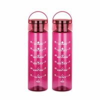 ATTRO Oxy Motivational 1000ml Water Bottle - Time Markers & Inspirational Slogans Mentioned Encourages More Water Intake, Easy-to-Carry Handle- Set of 2 Wine