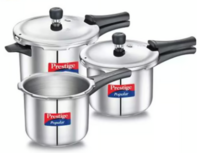 Prestige Silver Stainless Steel Outer Lid Pressure Cooker Set (2 L,3 L & 5 L) 