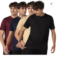 INKKR : Men Solid Round Neck Polyester Gold T-Shirt (Pack of 4)