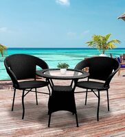 Pranyax Backyards Patio Chair Sets Garden Wicker Furniture Set for Outdoor Patio and Balcony(2 Chair, 1 Table, Black1)