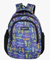 Amazon Basics Trendy and Spacious Dino Theme Kids Backpack | Comfortable Padding | 15 Inches (Blue)