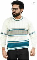 Men Striped Round Neck Green Sweater