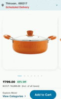 4.2 litres two layer (non stick) induction compatible casserole of Nirlon (colour: orange) for 719.10 rupees