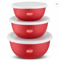Jensons Steel, Plastic Grocery Container - 600 ml, 800 ml, 1300 ml (Pack of 3, Red)