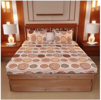 Status Contract 2024 Cotton Rich Double Fitted Bedsheet with 2 Pillow Covers for Bed Room, Home, Hotel-120 GSM (Circles)