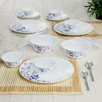 Larah by Borosil Silk Series Blue Eve Opalware Dinner Set with Steel Spoon , 41 Pcs for Family of 6 