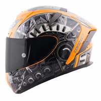 Steelbird SA-2 Terminator 2.0 Full Face Graphic Helmet in Glossy Fluo Finish with Smoke Visor (M, Fluo Orange)