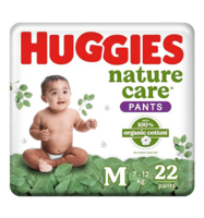 Huggies Nature Care Baby Diaper (Pants, M, 7-12 Kgs) 22 P