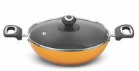‎Preethi Dura Collection Non Stick Kadai, 24 cm, with Glass Lid, Gas & Induction Compatible, 5 Star Non Stick Effect, Turmeric Yellow