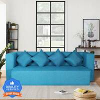 Seventh Heaven 78x36x14 inch Jute Fabric with 4 Cushions: 4 Seater Single Foam Fold Out Sofa Cum Bed  