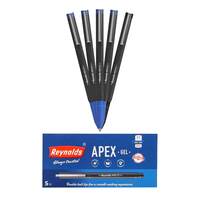 Reynolds APEX RollerBall Pen SET - 5 PENS (4 Blue 1 Black) | Roller PEN WITH COMFORTABLE GRIP | ROLLER BALL PENS FOR WRITING | PEN FOR PROFESSIONALS | 0.5 mm TIP SIZE