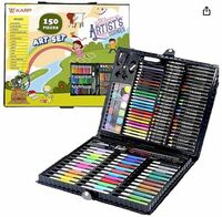 KARP Children Deluxe Art Drawing Crayon Color Set for Kids Case Art and Craft Supplies Drawing and Painting Set Great Gift (150Pcs -Black)