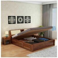 WOODLAB Furniture Sheesham Wood Queen Size Bed with Hydraulic Storage for Bedroom Home Solid Wood Double Beds Living Room Hotles - (Honey Finish)
