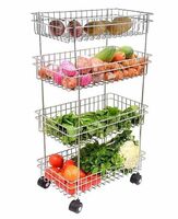 Privesh Stainless Steel Modern Kitchen Storage Rack Folding Perforated Design Trolley Spice Fruits and Vegetable Onion Potato Organizer Stand Trolley with Wheel Kitchen Trolley (4 Layer Trolley)