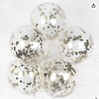 AMFIN® (Pack of 10) Transparent Balloons Bouquet Combo with Re Filled Silver Confetti & Ribbons for Anniversary, Birthday, Baby Shower, Valentine Day Party Decoration Balloon Bunch - Silver