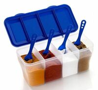 Tosaa 4 in 1 Section Pickle Jar, Pickle Container, Spice Container Box, Spice Box, Spice Set, Vegetable Container, Airtight Fridge Container Jar, Dry Fruit Box (1) - Brown