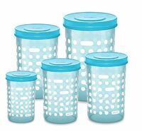 MILTON Storex Set of 5 Plastic Storage Jars & Containers (500ml, 750ml,1L, 1.5L & 2L) Blue, BPA Free, Air Tight Kitchen Organizer for Spices, Atta, Grains, Dishwasher Safe and Stackable
