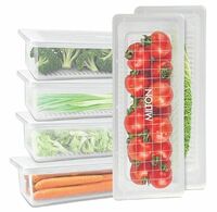 Milton Cryo Fridge Storage Boxes Set of 6 Fridge Organizer Container with Waterproof Vinyl Stickers & Removable Drain Plate, Lid, Stackable Box, Plastic Containers 1500 ml for Fish, Vegetables, Fruits