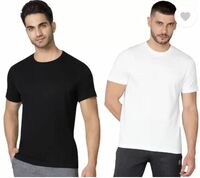 Pack of 2 Men Solid Round Neck Polyester White, Black T-Shirt
