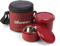 Oliveware Cleo Lunch Box | Stainless Steel Containers | Microwave Safe | Leak Proof 2 Containers Lunch Box (1050 ml, Thermoware)