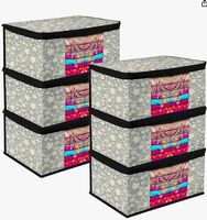 Kuber Industries Saree Cover Bag | Zip Closure Saree Cover Bag | Clothes Storage Bag | Wardrobe Organiser | Transparent Window Saree Cover Bag | Flower-Design | 9 inch | Pack of 6 | Black