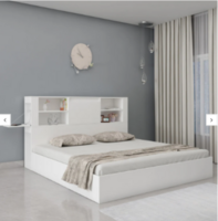 Magnus Queen Size Bed with Box Storage (Mist White Finish)