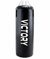 VICTORY Heavy Synthetic Leather Boxing Punching Bag Black | Stainless Steel Hanging Chain | Boxing | MMA | Kickboxing | Muay Thai | Karate | Judo | Taekwondo (2 Feet)