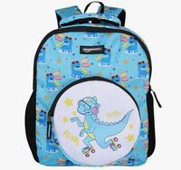 Amazon Basics Trendy and Spacious Dino Theme Kids Backpack | Comfortable Padding | 14 Inches (Sky Blue)