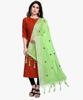 StyleScope Women's Cotton Blend Silver Zari Boarder Embroidered Dupatta With Tassels (2.10 Mtr)