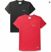 Charged Active-001 Camo Jacquard Polyester Round Neck Sports T-Shirt Red Size Small And Energy-004 Interlock Knit Hexagon Emboss Polyester Round Neck Sports T-Shirt Black Size Small