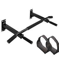 Protoner Wall Mounting Chin Up Bar with Solid One Piece Construction Bar + Ab Straps Fitness Combo
