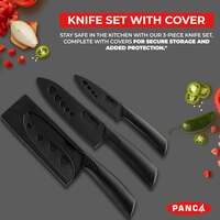 PANCA Knife Set with Cover for Kitchen Professional 3 Pieces High Carbon Stainless Steel Chef Knife I Utility Knife I Sontuku Knife I Kitchen Accessories Items for Home (Black, Set of 3)
