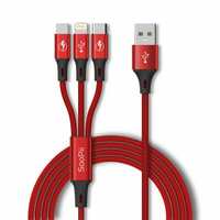 SOOPII 3 in 1 Multi USB Charging Data Cable for Car, Office, Traveling and Home - 1.2 Meter Long