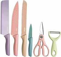 MORTON DAVIES Professional Colorful Kitchen Knives Set of 6 Pieces, Non-Stick Blades with High Carbon Stainless Steel (Multicolour)