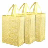 Kuber Industries Shopping Handbag | Grocery Shopping Bag | Reusable Shopping Bags | Vegetable Bag | Check-Kalash Carry Bag | Pack of 3 | Yellow