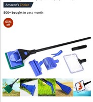 Buraq 5 in 1 Aquarium Cleaning Kit for Cleaning Aquarium Glass, Removing Algae, with Scrubbing Pad, Plant Fork, Gravel Rake, Glass Scraper, Fish Net,… (5 in 1 Kit) 